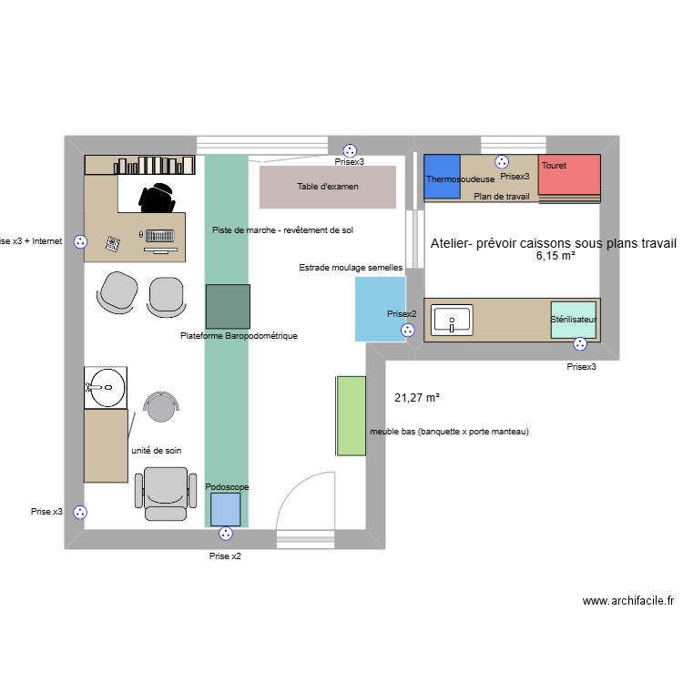 Cabinet ghyvelde. Plan de 2 pièces et 27 m2