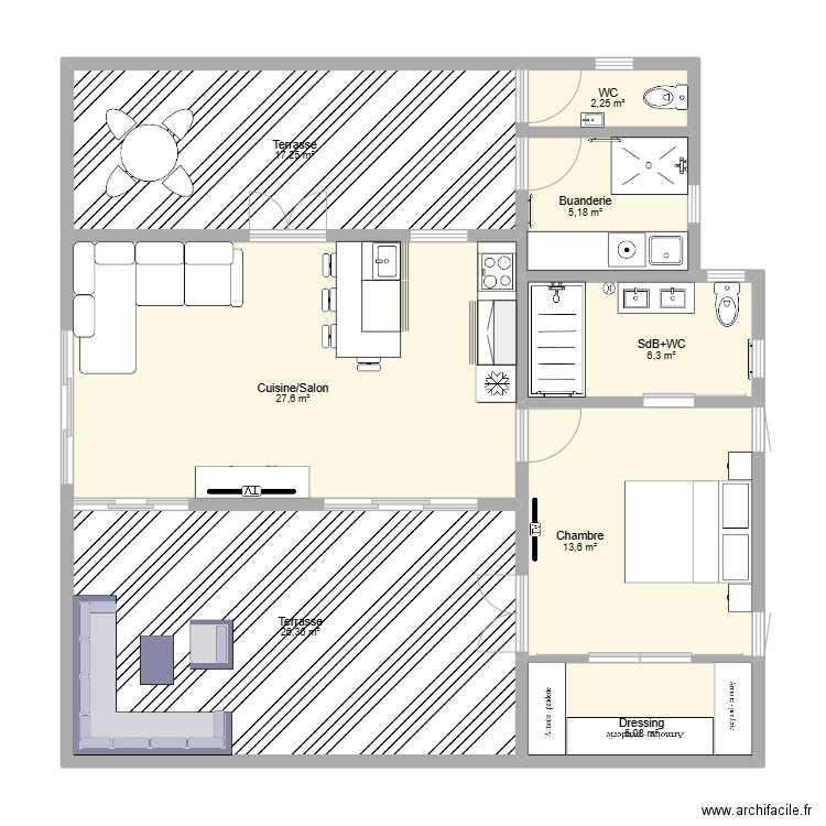 T2_60 M2 + 2 Terrasse + Buanderie Ext.. Plan de 8 pièces et 104 m2