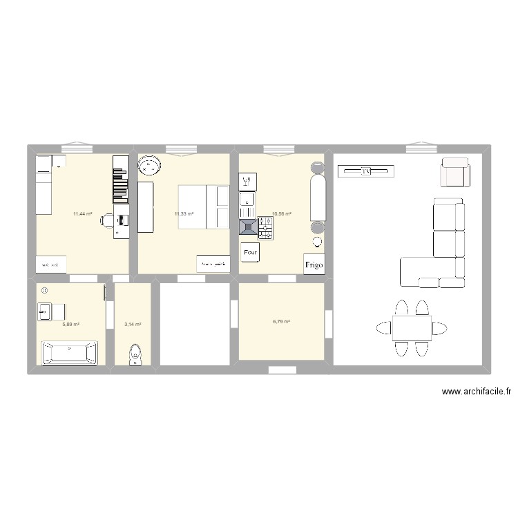 appartement Milo. Plan de 6 pièces et 49 m2