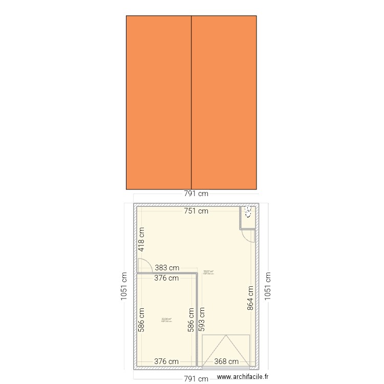 Pimprez. Plan de 2 pièces et 75 m2