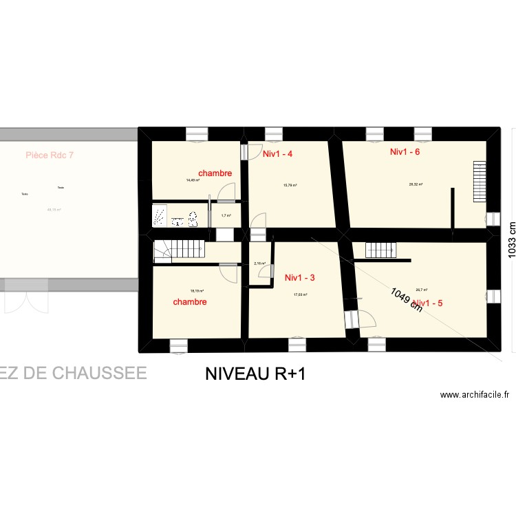 Maison GOUDARD V1 niveau 1. Plan de 28 pièces et 459 m2