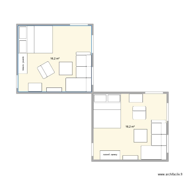 Chambre 1. Plan de 2 pièces et 32 m2