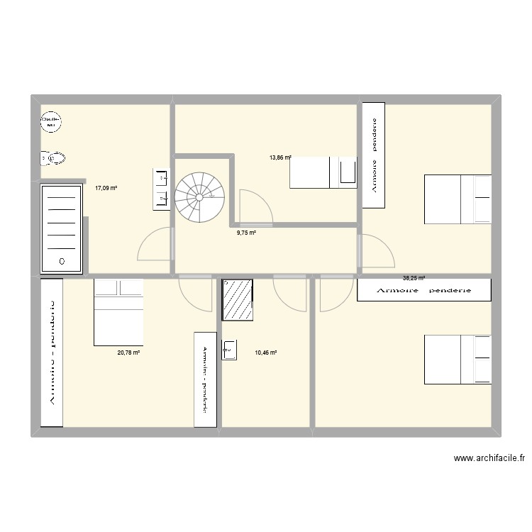 etage 115m². Plan de 6 pièces et 110 m2