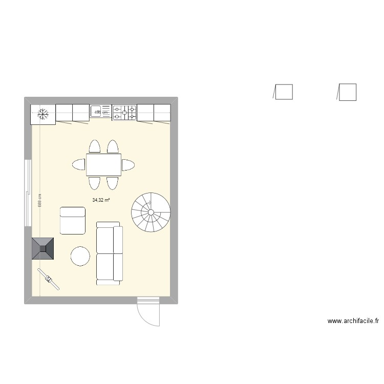 perigord gîte pièce de vie. Plan de 1 pièce et 34 m2