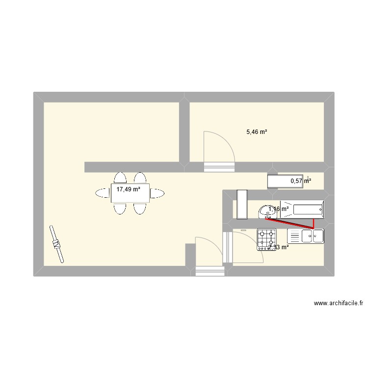 classs. Plan de 5 pièces et 27 m2