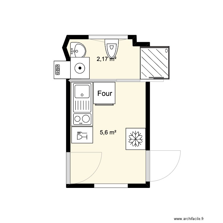 sdb puteau. Plan de 2 pièces et 8 m2