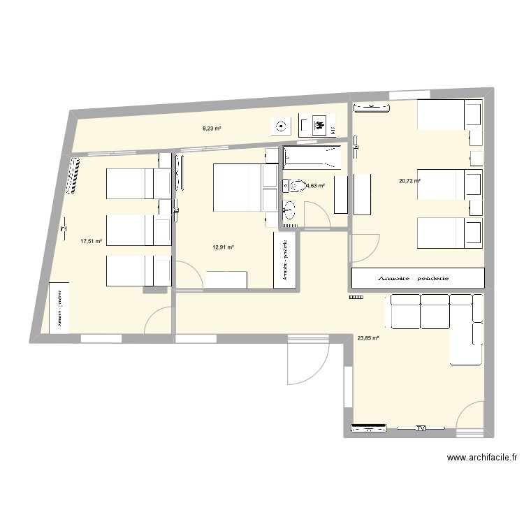 Maison Knaies rdc. Plan de 6 pièces et 88 m2