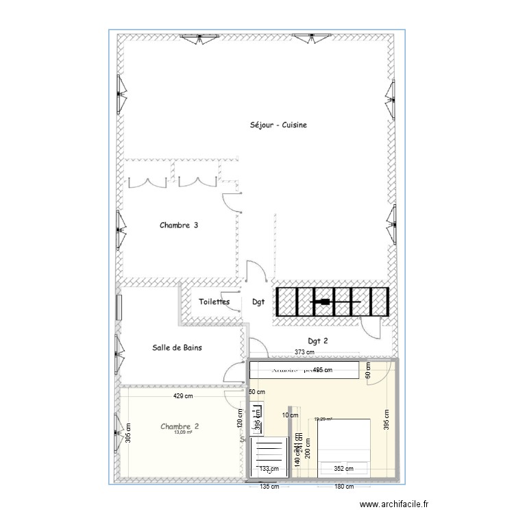 Plan Suite avec placard v2. Plan de 2 pièces et 32 m2