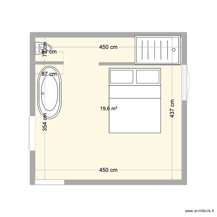 BEZU CHAMBRE ROUGE. Plan de 1 pièce et 20 m2