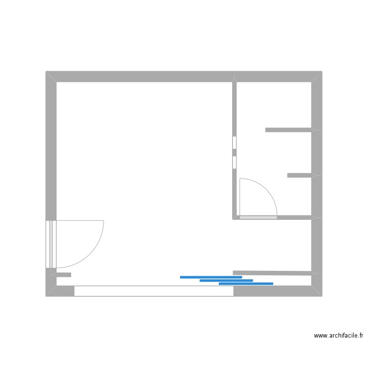 Roc Mer Studio - Cloisonnement. Plan de 2 pièces et 19 m2