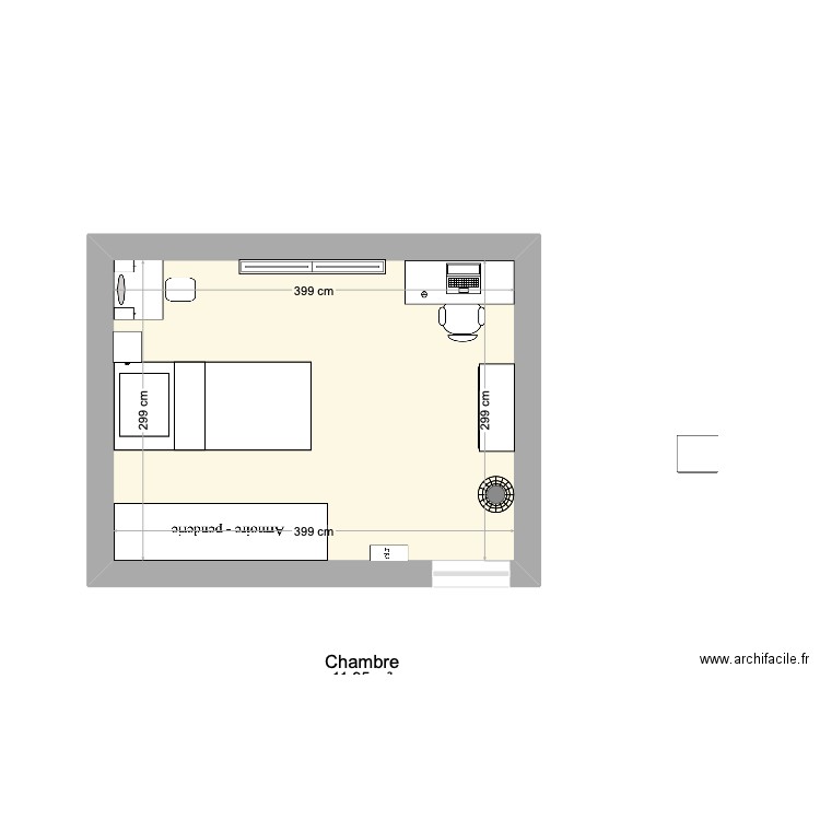 Chambre Mona 2. Plan de 1 pièce et 12 m2