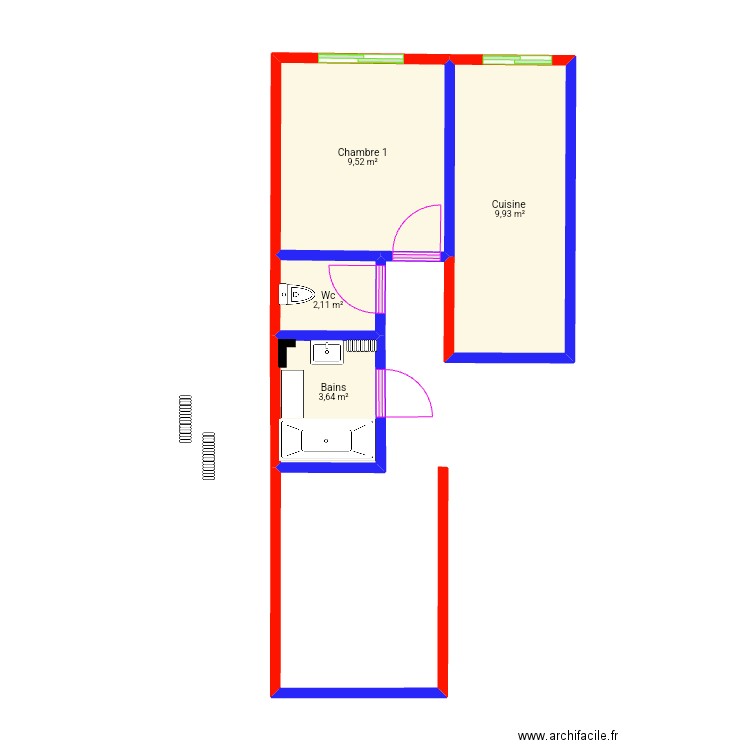 Laetitia . Plan de 4 pièces et 25 m2