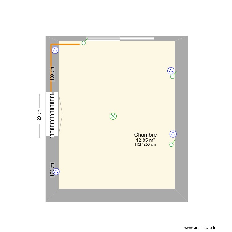 Chambre. Plan de 1 pièce et 13 m2