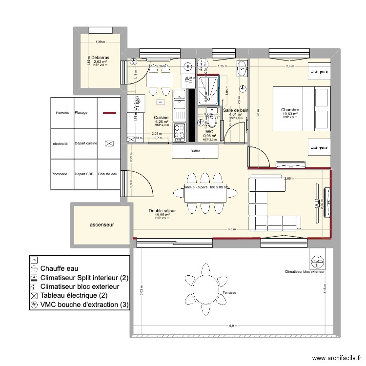 BORRAS. Plan de 8 pièces et 48 m2