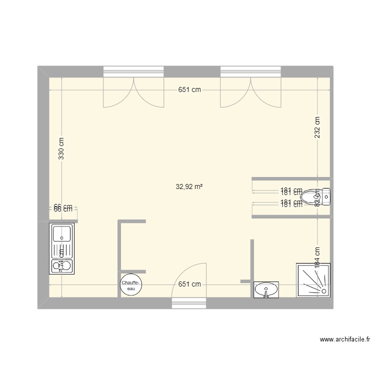 plan pc . Plan de 1 pièce et 33 m2