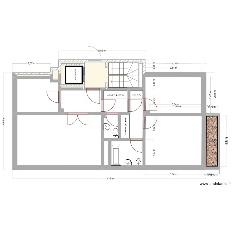 TANTE DAVID. Plan de 15 pièces et 52 m2