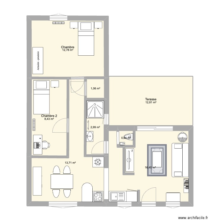 Maison Mam. Plan de 8 pièces et 69 m2