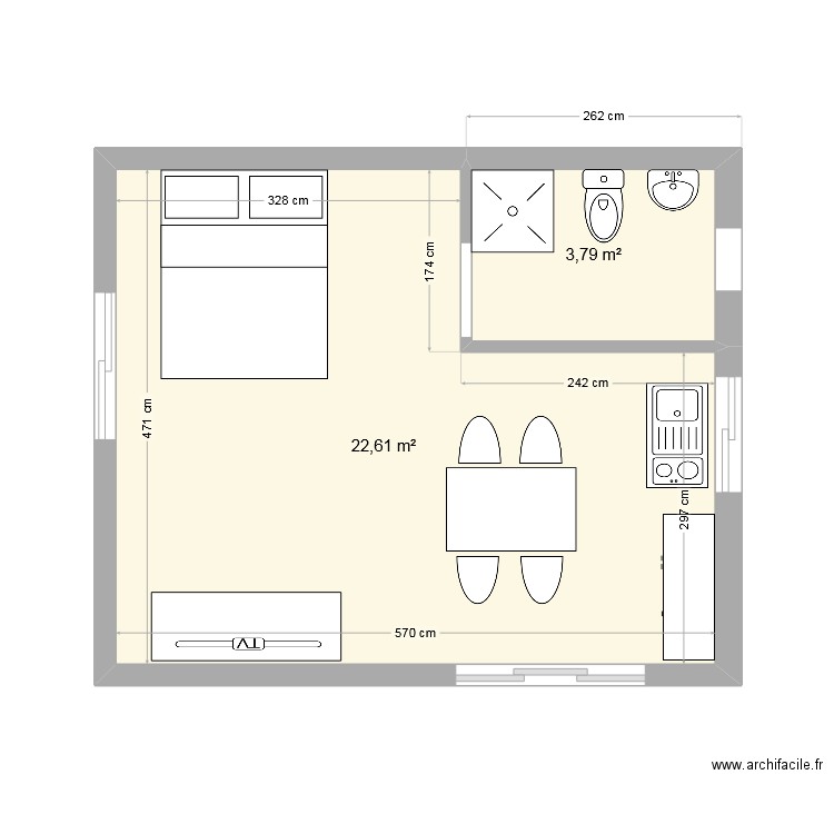 Plan Edith. Plan de 2 pièces et 26 m2