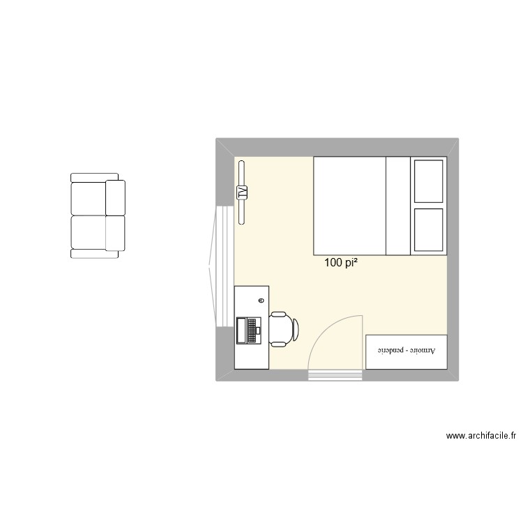 chambre oli. Plan de 1 pièce et 9 m2