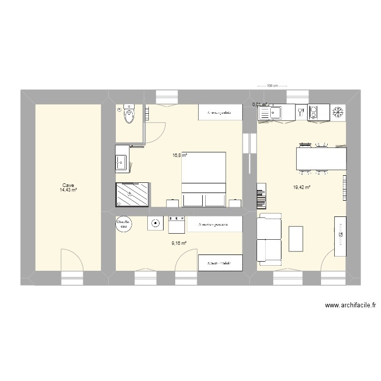 matour cave bis. Plan de 5 pièces et 60 m2