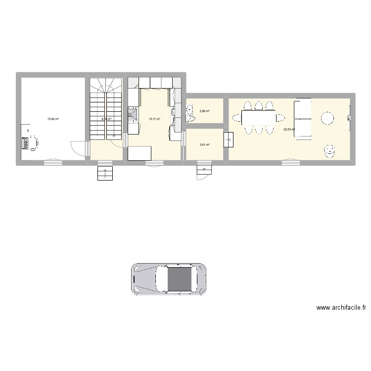 maison à rénover. Plan de 6 pièces et 66 m2