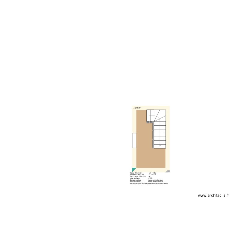 étage sonnac modif rambarde du palier. Plan de 1 pièce et 8 m2