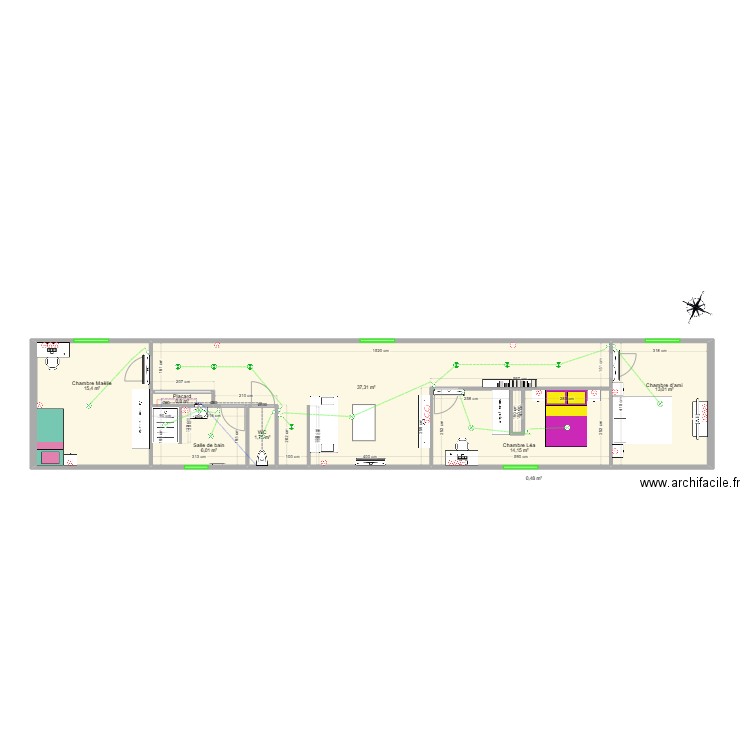 Combles. Plan de 8 pièces et 89 m2