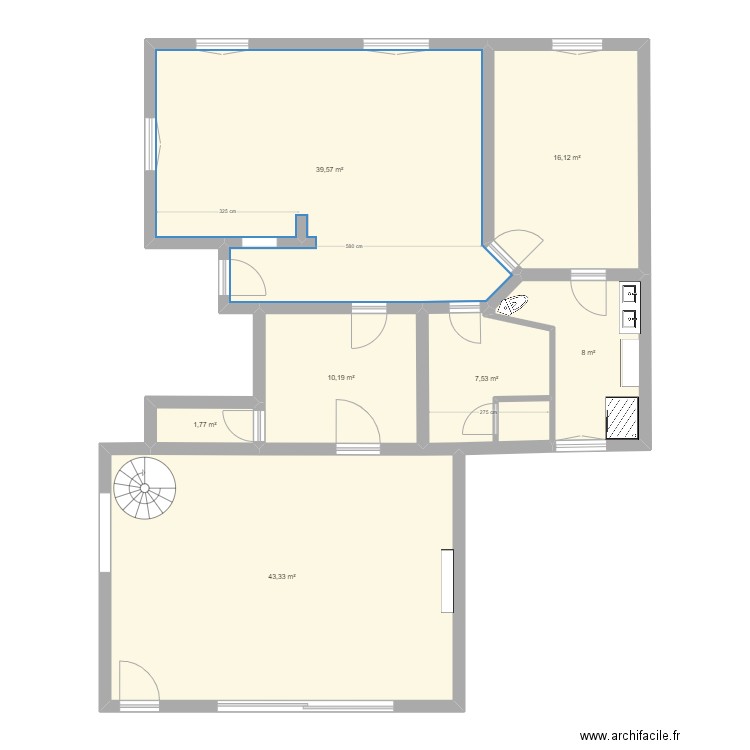 RDC Devant version 4. Plan de 7 pièces et 127 m2