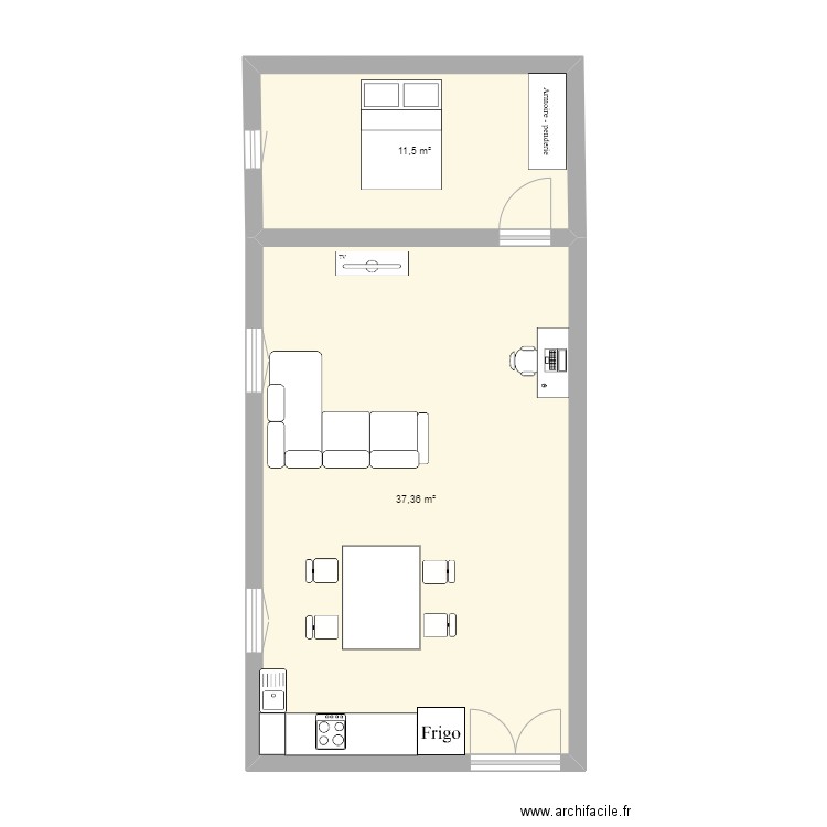 Maison. Plan de 2 pièces et 49 m2