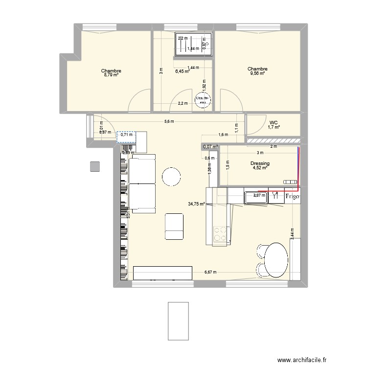 Plan V4 pipo. Plan de 8 pièces et 66 m2