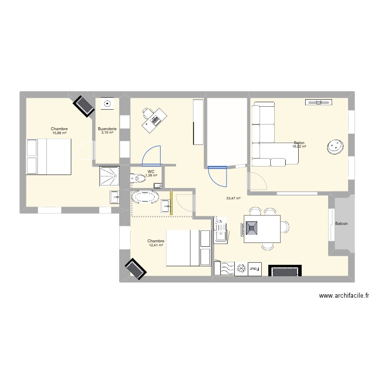 Heurteloup V4 2chBu Meublé. Plan de 9 pièces et 92 m2