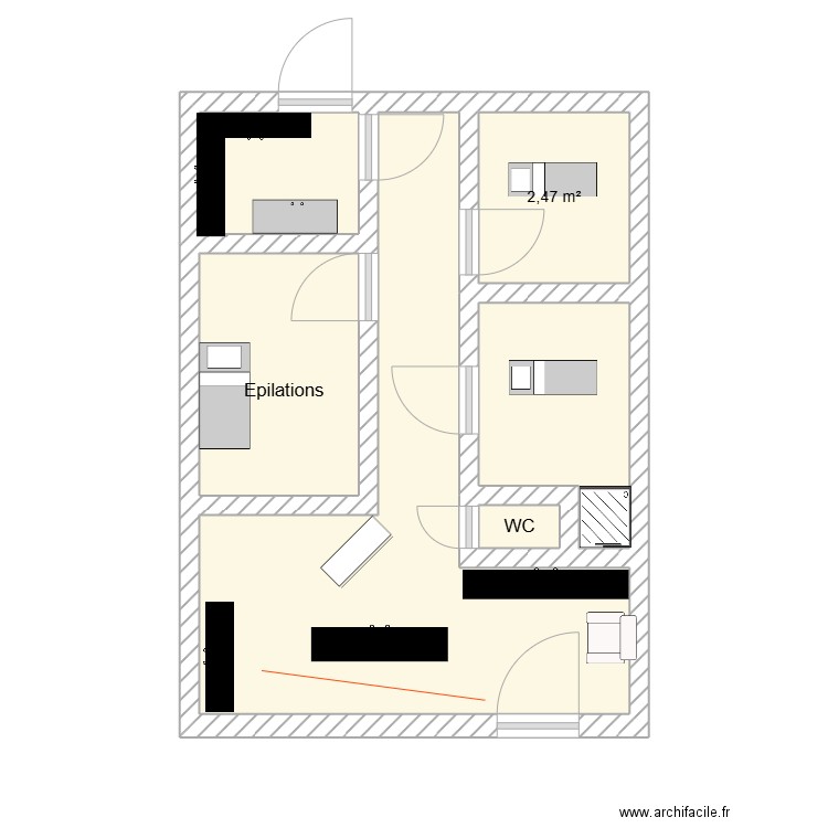 Institut de beauté. Plan de 6 pièces et 22 m2