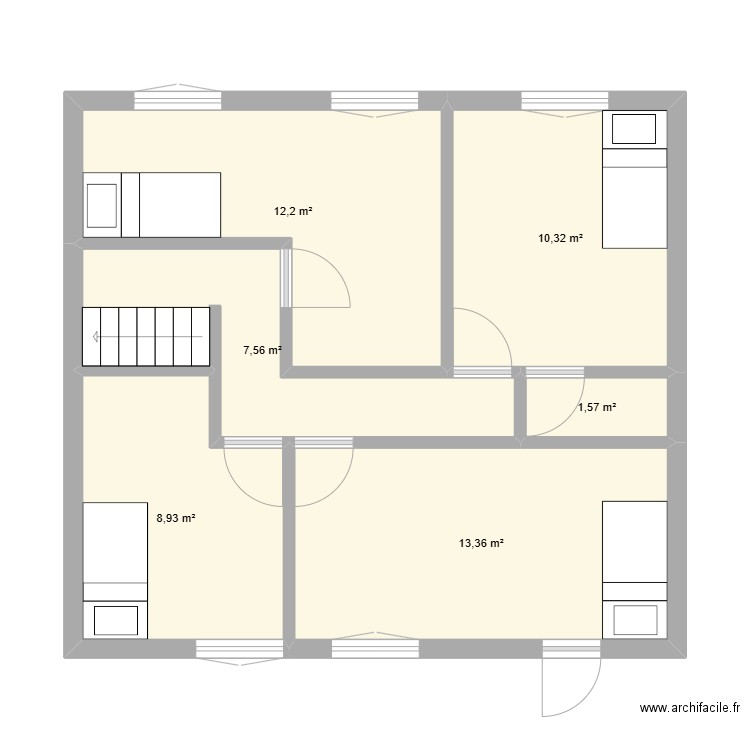 deuxieme etage. Plan de 6 pièces et 54 m2