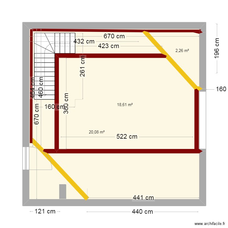 Ohey mezzanine V2. Plan de 3 pièces et 41 m2