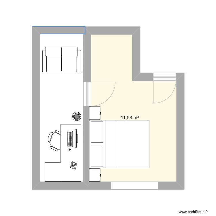 chambre fabio. Plan de 1 pièce et 12 m2