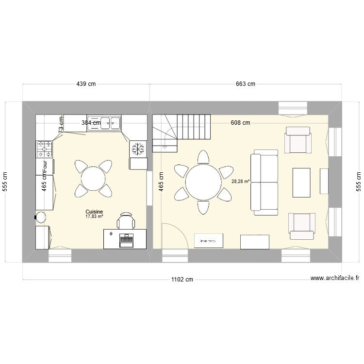 GRECE - CUISINE NEW - V2. Plan de 2 pièces et 46 m2