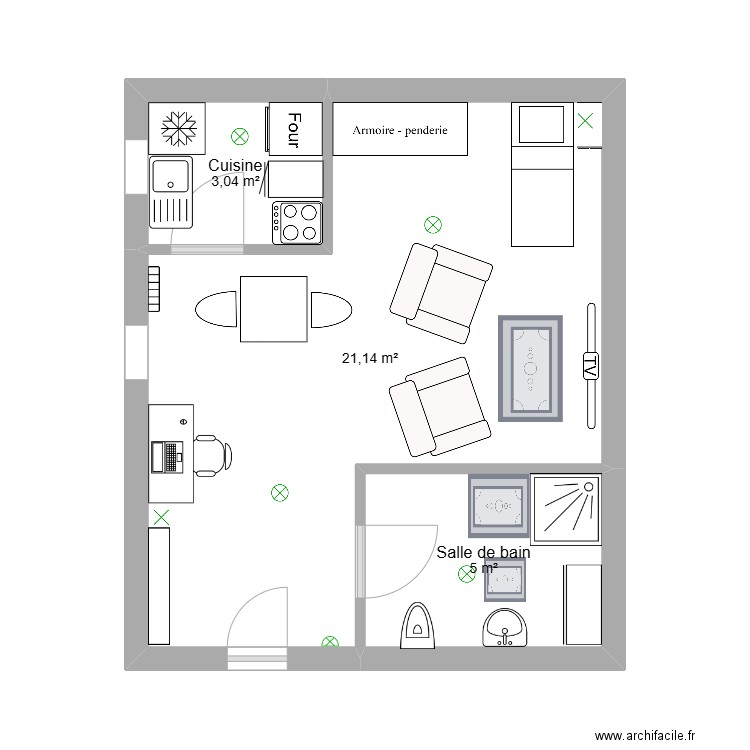 plan02. Plan de 3 pièces et 29 m2