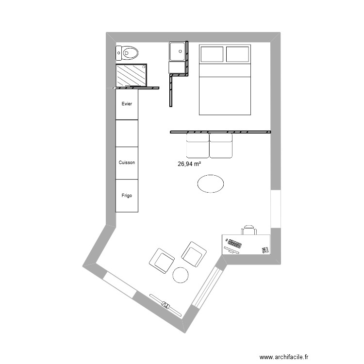 La Madeleine. Plan de 1 pièce et 27 m2