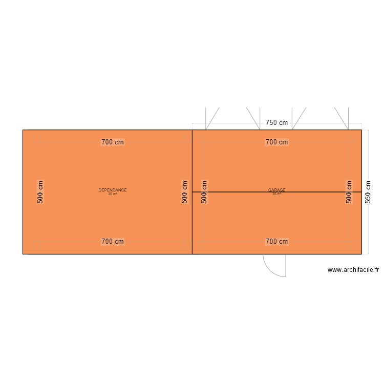 DEPENDANCE. Plan de 2 pièces et 70 m2