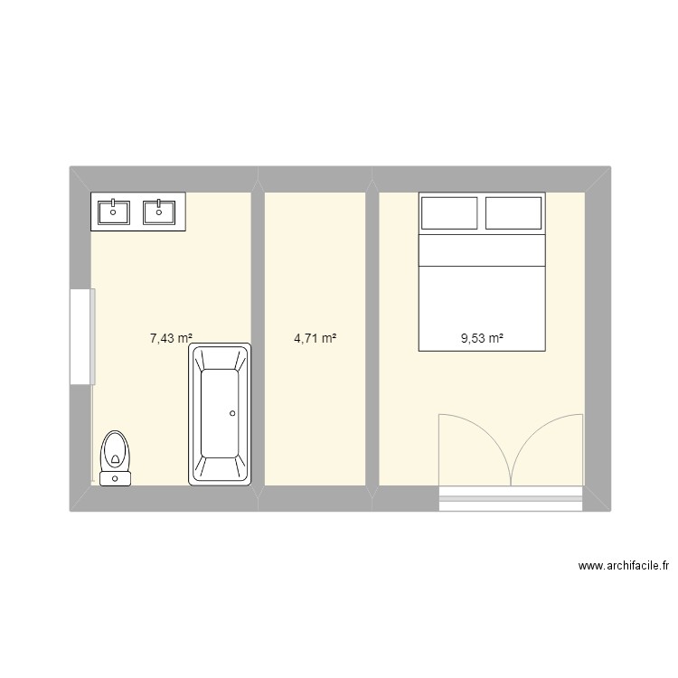 Plan P. Plan de 3 pièces et 22 m2