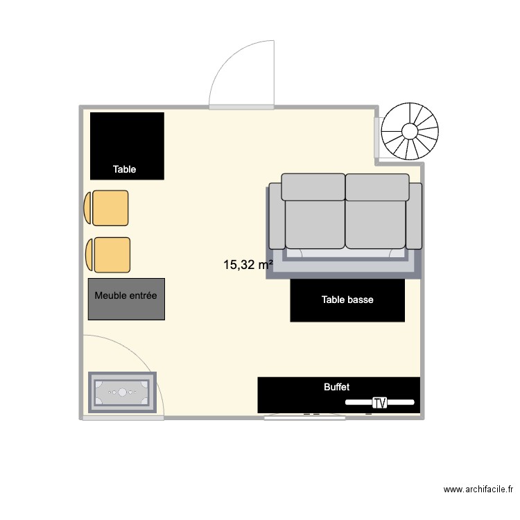 salon 1. Plan de 1 pièce et 15 m2