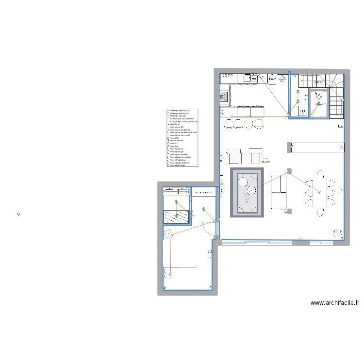 Bandol RDC villa 2. Plan de 3 pièces et 91 m2