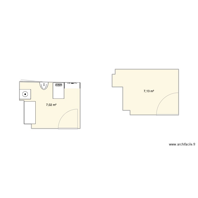 buanderie. Plan de 2 pièces et 14 m2