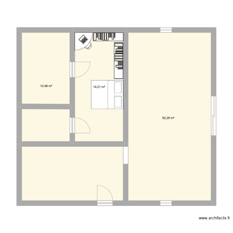 DnD chambre hotel. Plan de 3 pièces et 80 m2