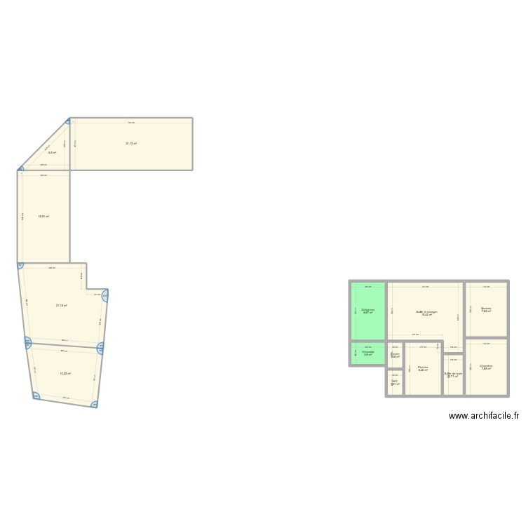 Jargeau. Plan de 14 pièces et 128 m2