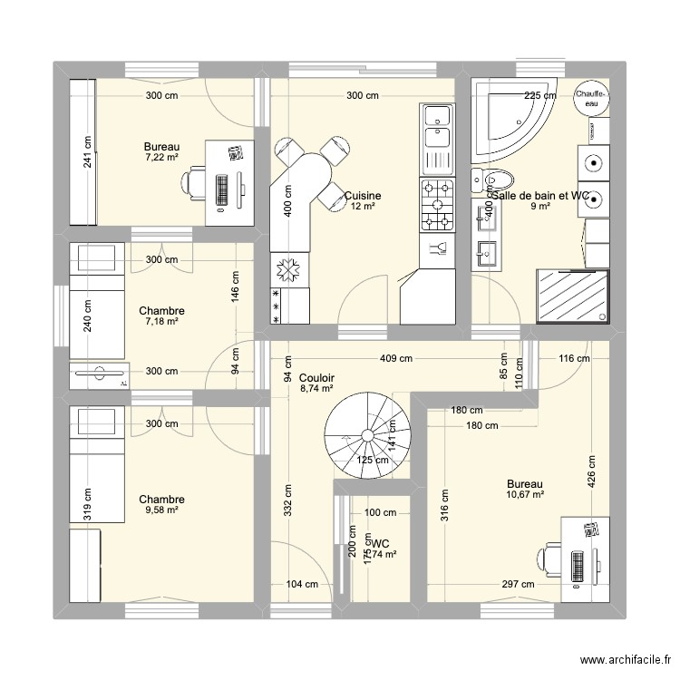 Momalle. Plan de 8 pièces et 66 m2