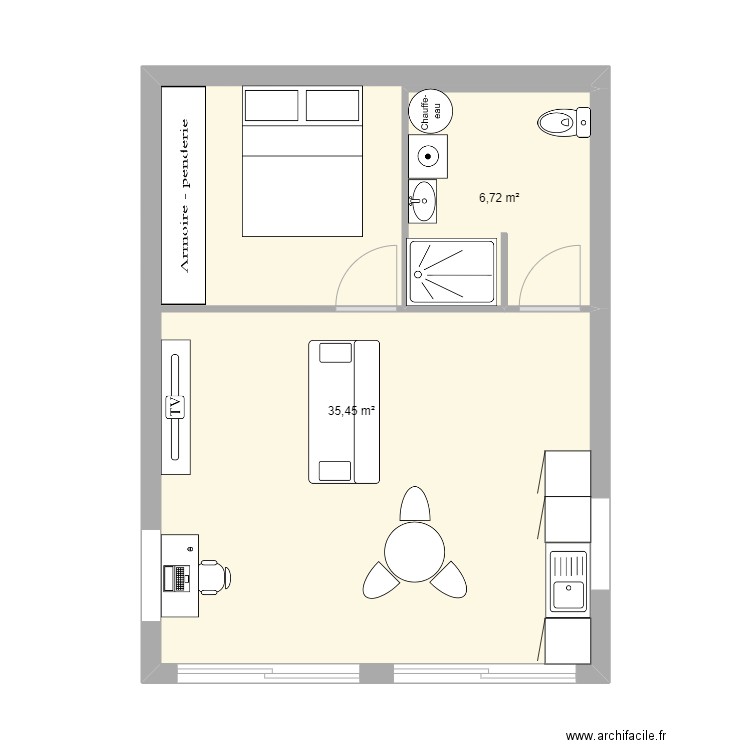 annexe aureville . Plan de 2 pièces et 42 m2