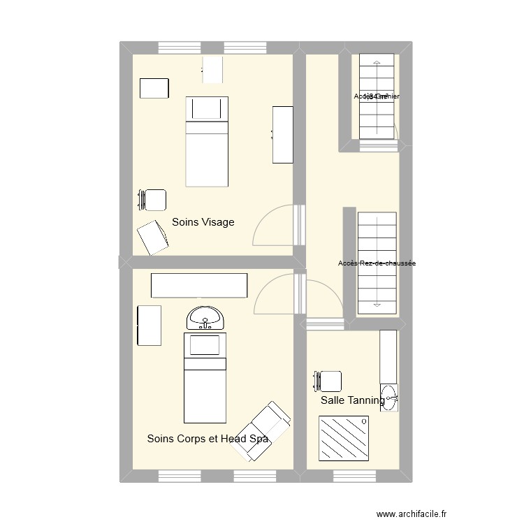 institut 1er étage. Plan de 4 pièces et 44 m2