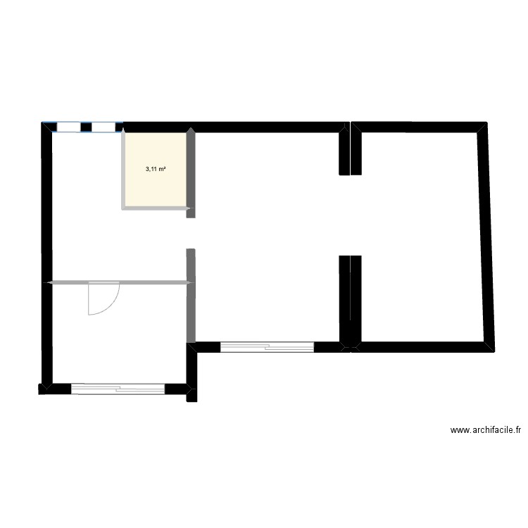 R+1. Plan de 1 pièce et 3 m2