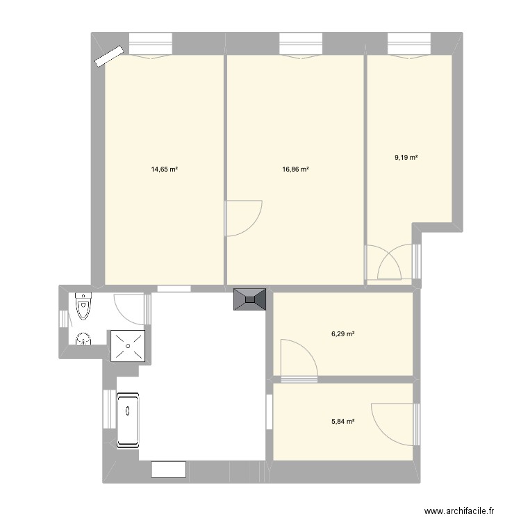 Le Logis. Plan de 5 pièces et 53 m2